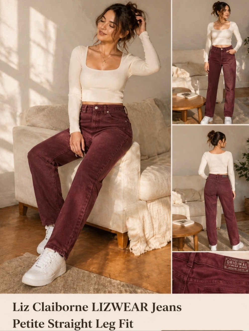 Liz Claiborne Straight Leg Jeans in Burgundy Wine
